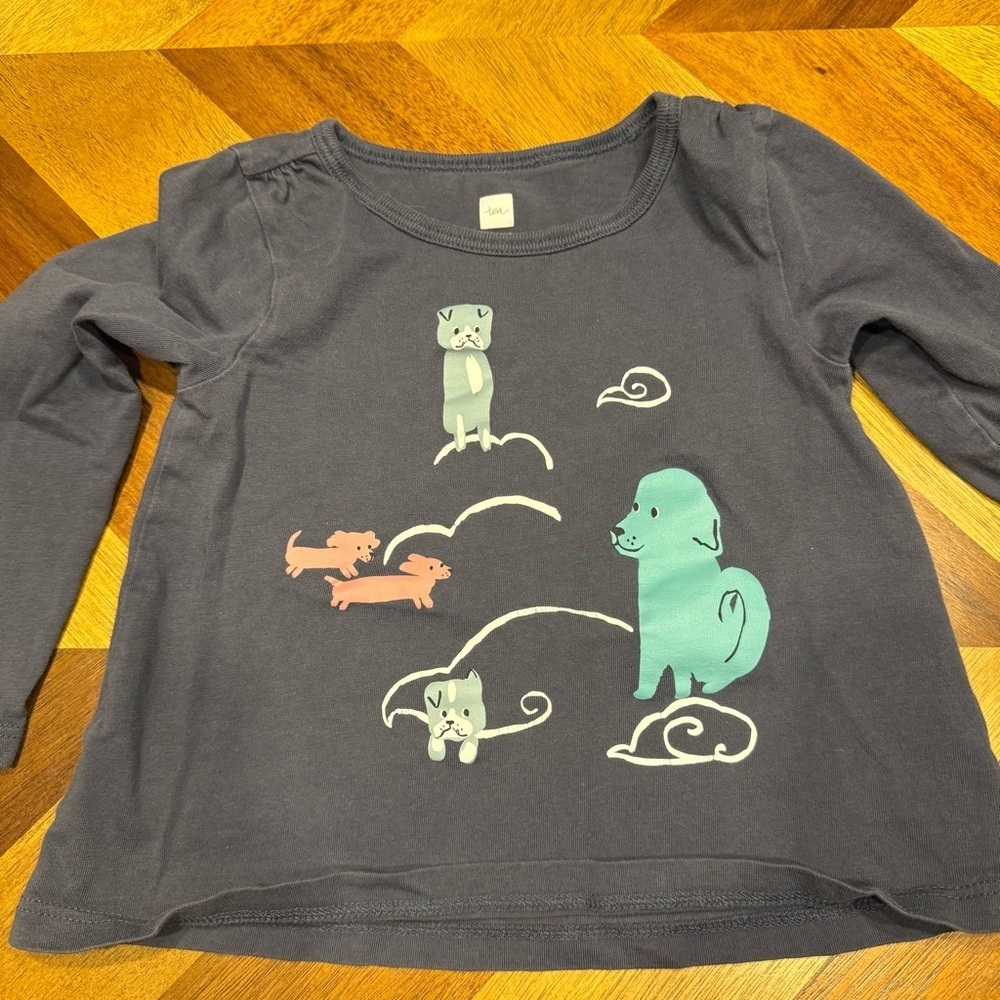 Tea Collection Charcoal Long Sleeve Shirt with Dogs Design